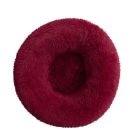 Kennel Round Cotton Pet Winter Warm Sleeping Bed For Dogs (Option: Wine Red-110cm)