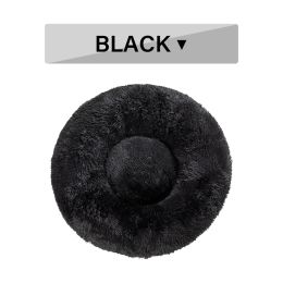 Fluffy Donut Dog Bed  Warm Soft Long Plush Pet Cushion Dog House Cat  Bed Washable Pet Sofa Mat Calming Samll Large Dog Beds (Option: XL-Black without zipper)