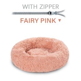 Fluffy Donut Dog Bed  Warm Soft Long Plush Pet Cushion Dog House Cat  Bed Washable Pet Sofa Mat Calming Samll Large Dog Beds (Option: XL-Fairy Pink with zipper)