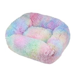 Winter Plush Pet Nest Square Mat (Option: Rainbow color-XL)