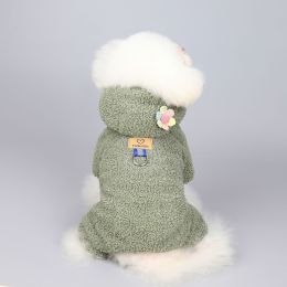 Pet Clothes Dog Four-legged Cashmere Cat Velvet Suit Thickened Joy Rabbit Six-petal Flower English Wind (Option: Flower green-2XL)