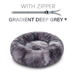 Fluffy Donut Dog Bed  Warm Soft Long Plush Pet Cushion Dog House Cat  Bed Washable Pet Sofa Mat Calming Samll Large Dog Beds (Option: XL-Gradient Grey with zipper)