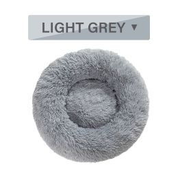 Fluffy Donut Dog Bed  Warm Soft Long Plush Pet Cushion Dog House Cat  Bed Washable Pet Sofa Mat Calming Samll Large Dog Beds (Option: S-Light Grey without zipper)