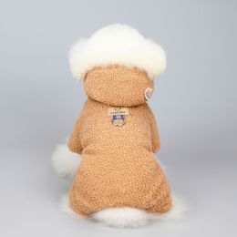 Pet Clothes Dog Four-legged Cashmere Cat Velvet Suit Thickened Joy Rabbit Six-petal Flower English Wind (Option: Flower khaki-2XL)