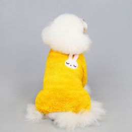 Pet Clothes Dog Four-legged Cashmere Cat Velvet Suit Thickened Joy Rabbit Six-petal Flower English Wind (Option: Rabbit yellow-L)