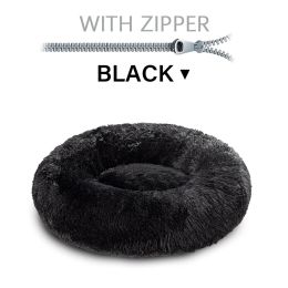 Fluffy Donut Dog Bed  Warm Soft Long Plush Pet Cushion Dog House Cat  Bed Washable Pet Sofa Mat Calming Samll Large Dog Beds (Option: XL-Black with zipper)