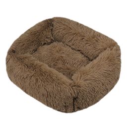 Winter Plush Pet Nest Square Mat (Option: Khaki-2XL)