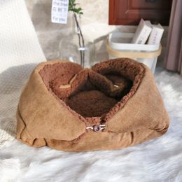 Pet Nest Mat Warm Cage Plus Fleece Thick (Option: Coffee-M)