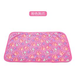 Pet Blanket Dogs And Cats Flannel Blanket Autumn And Winter Warm Blanket Floor Mat (Option: Pink Dog's Paw Blanket-60 40cm)