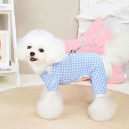 Pet Supplies Teddy Small Dog Plaid Four-legged Puppy Clothing (Option: Blue-S)