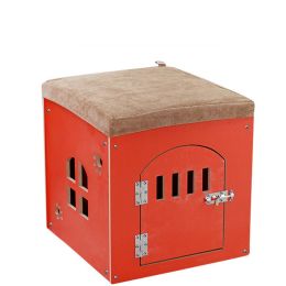 Removable And Washable Four Seasons Pet House, Wooden Pet Nest (Option: Orange red plus door L)