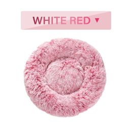 Fluffy Donut Dog Bed  Warm Soft Long Plush Pet Cushion Dog House Cat  Bed Washable Pet Sofa Mat Calming Samll Large Dog Beds (Option: XL-White Red without zipper)