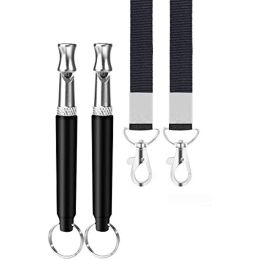 Dog Whistle; 2 Pack Professional Ultrasonic Dog Whistle to Stop Barking; Recall Training; Adjustable Ultrasonic Silent Dog Whistle; with Black Lanyard (Color: black)