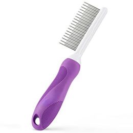 Pet Comb with Long & Short Stainless Steel Teeth for Removing Matted Fur; Knots & Tangles â€šÃ„Ã¬ Detangler Tool Accessories for Safe & Gentle DIY Dog & C (Color: 1PCS)