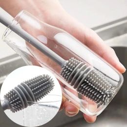 Silicone Cup Brush Cup Scrubber Glass Cleaner Kitchen Cleaning Tool Long Handle Drink Wineglass Bottle Glass Cup Cleaning Brush (Color: Grey)