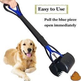 Poop Scooper for Dog Jaw Clamp Heavy Duty Long Handle Poop Scooper for Dog Pet Cat for Grass Gravel Pick pet pooper collector (Color: Foldable Random color)