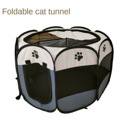 Oxford cloth folding pet tent cat kennel dog kennel cat delivery room indoor pet fence octagonal pet fence (Color: M gray, size: 90*90*58)