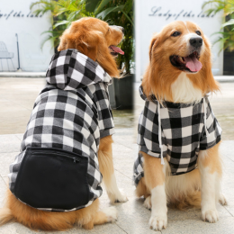 1pc Black Plaid Zip Pocket Pet Sweatshirt; Dog Clothes For Puppy And Cat; Pet Apparel (Color: black, size: XL)