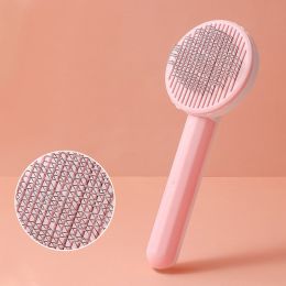 1pc Pet Grooming Brush Hair Removal Comb With Stainless Steel Teeth; Dematting Brush For Dogs & Cats (Color: Pink)