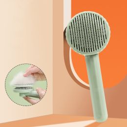 1pc Pet Grooming Brush Hair Removal Comb With Stainless Steel Teeth; Dematting Brush For Dogs & Cats (Color: green)