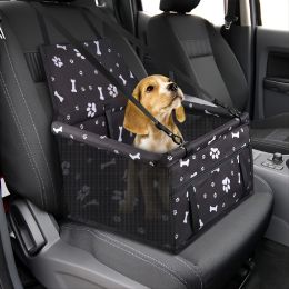 Pet Car Booster Seat Travel Carrier Cage; Breathable Folding Soft Washable Travel Bags For Small Pet (Color: Black-Bones Pattern)