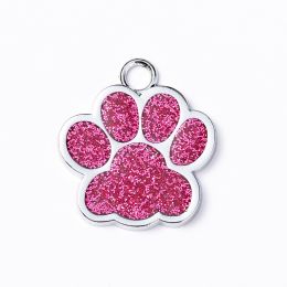 New Year Pet ID Tags; Personalized Dogs Tags; Footprint Engraved Dog Tag Ornament (Color: Rose red, size: One-size)