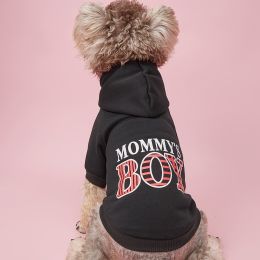 Pet Hoodie For Small & Medium Dogs; "Mommy's Boy" Pattern Dog Hoodie; Winter Pet Apparel (Color: black, size: S)