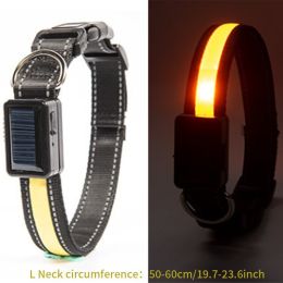 Solar And USB Rechargeable Light Up Pet Collar Waterproof LED Dog & Cat Collars For Night Walking (Color: Yellow, size: L)