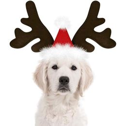 Dog Christmas Reindeer Antlers Headband Classic Elk Hat Headwear Pet Costumes Accessories pet gift (Color: Brown, Pattern Name: Santa Hat Antlers)