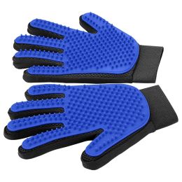 1pair Pet Grooming Glove Gentle Hair Remover Brush (Color: Blue)