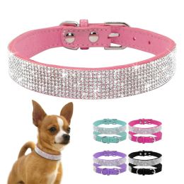 Dog Collar Crystal Glitter Rhinestone Pet Collars Zinc Alloy Buckle Collar For Small Medium Dogs Cats Chihuahua Pug Dog Collar (Color: black, size: L)