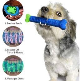 Dog Toothbrush Durable Dog Chew Toy Stick Soft Rubber Tooth Cleaning Point Massage Toothpaste Pet Toothbrush Molar Pet Supplies (Color: Blue)