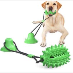 Pet Dog Toys with Suction Cup Dog Chew Toy Dogs Push Ball Toy Pet Tooth Cleaning Dog Toothbrush for Puppy large Dog Biting Toy (Color: green)