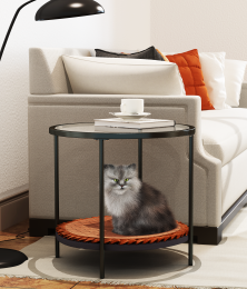 coffee table share with pets(Provide pet mat); Net cloth tempered glass tabletop&nbsp;coffee table; multi-function&nbsp;easy assembly minimalist creat (Color: as Pic)