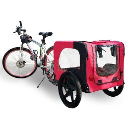 Bicycle trailer for pets outdoor foldable red color dog trailer with reflectors and safty flag (Color: as Pic)