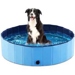 48&quot; Foldable Dog Pool Pet Bath Pools Outdoor Swimming-Pool for Large Dogs Blue (Color: as Pic)