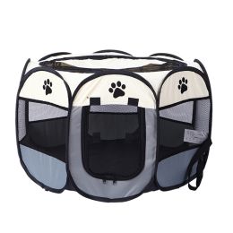 Folding Dog House Octagonal Cage Pet Cage Portable Pet Tent Large Dogs House (Color: Grey, size: M 91x91x58 cm)