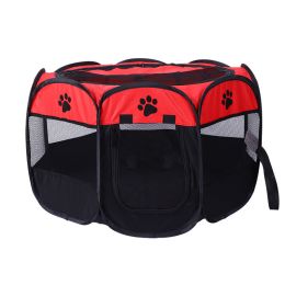 Folding Dog House Octagonal Cage Pet Cage Portable Pet Tent Large Dogs House (Color: Red, size: S 74x74x43 cm)