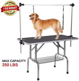 Professional Dog Pet Grooming Table Large Adjustable Heavy Duty Portable w/Arm &amp; Noose &amp; Mesh Tray (Color: as Pic)