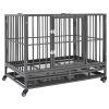 vidaXL Dog Cage with Wheels Steel 36.2"x24.4"x29.9"