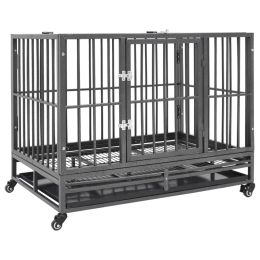 vidaXL Dog Cage with Wheels Steel 36.2"x24.4"x29.9" (Color: black)