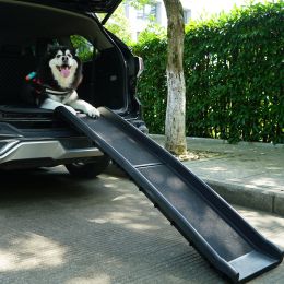 Portable Foldable Pet Ramp Climbing Ladder Suitable for Off-road Vehicle Trucks - Black (Color: black)