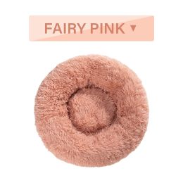 Fluffy Donut Dog Bed  Warm Soft Long Plush Pet Cushion Dog House Cat  Bed Washable Pet Sofa Mat Calming Samll Large Dog Beds (Option: XL-Fairy Pink without zipper)