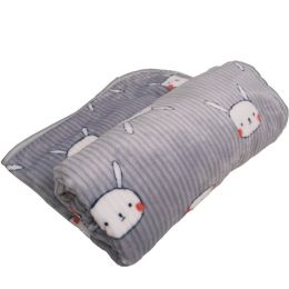 Cartoon Printed Thickening Pet Blanket Flannel Coral (Option: Long Eared Rabbit Gray-60x40cm)