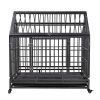 Heavy-Duty Metal Dog Kennel, Pet Cage Crate with Openable Pointed Top and Front Door, 4 Wheels, 42.5"L x 28.3"W x 44"H