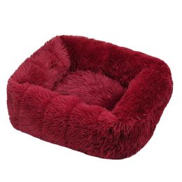 Winter Plush Pet Nest Square Mat (Option: Wine Red-XS)