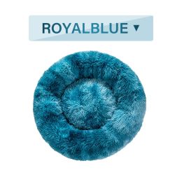 Fluffy Donut Dog Bed  Warm Soft Long Plush Pet Cushion Dog House Cat  Bed Washable Pet Sofa Mat Calming Samll Large Dog Beds (Option: S-Blue without zipper)