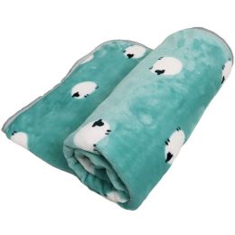 Cartoon Printed Thickening Pet Blanket Flannel Coral (Option: Little Sheep Green-70X50CM)