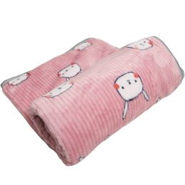 Cartoon Printed Thickening Pet Blanket Flannel Coral (Option: Long Eared Rabbit Pink-70X50CM)