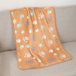 Pet Blanket Dogs And Cats Flannel Blanket Autumn And Winter Warm Blanket Floor Mat (Option: Coffee Color Dog's Paw Blanket-104 76cm)